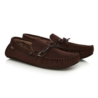 Totes Dark brown moccasin slippers in a gift box